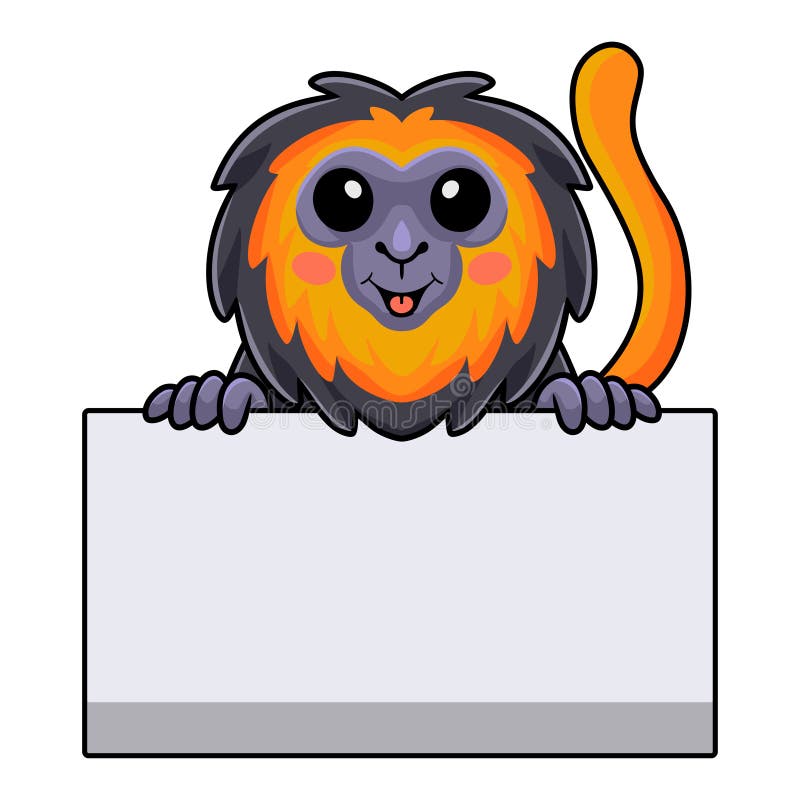 Cute Little Lion Monkey Cartoon with Blank Sign Stock Vector