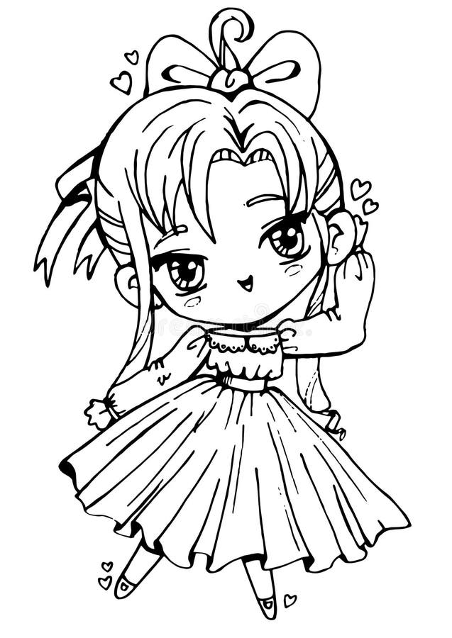 sketch of anime girl cute manga girl line art Stock Vector