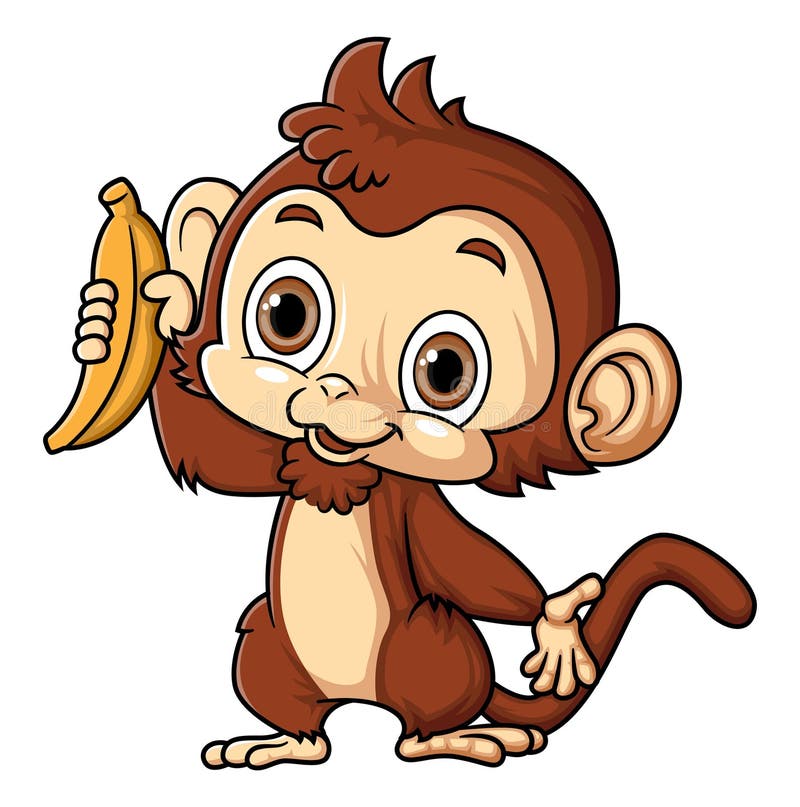 A monkey holding a banana stock illustration. Illustration of drawing