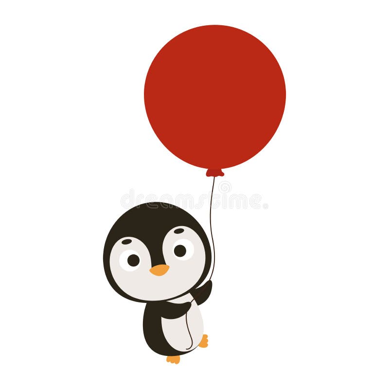 Cute Little Penguin Flying on Red Balloon. Cartoon Animal Character for  Kids Cards, Baby Shower, Invitation, Poster, T-shirt Stock Vector -  Illustration of creature, invitation: 234749689