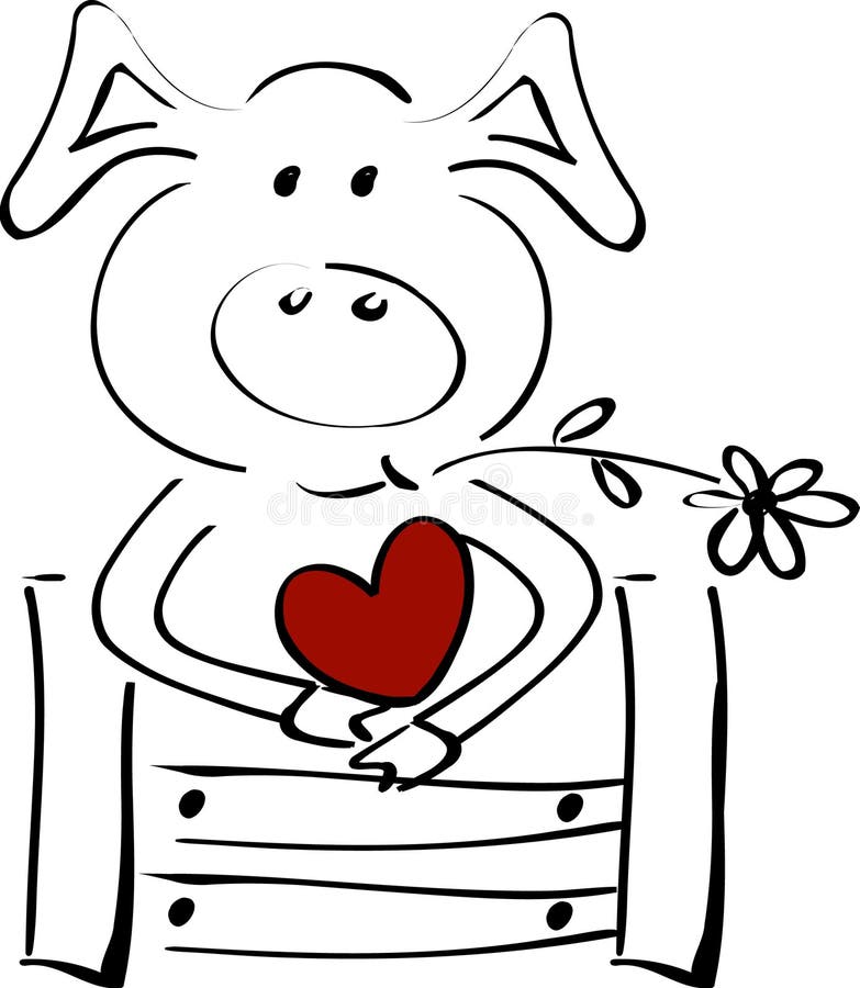 Cute Little Pig with a Heart Stock Vector Illustration of fence