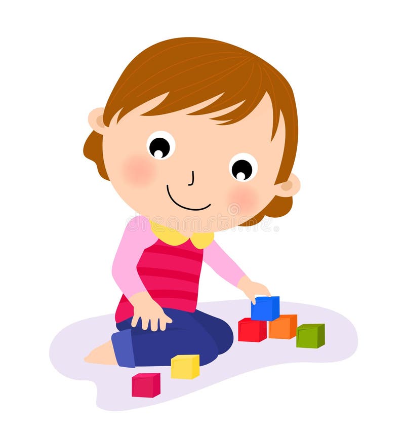 Cute little playing her toy stock illustration