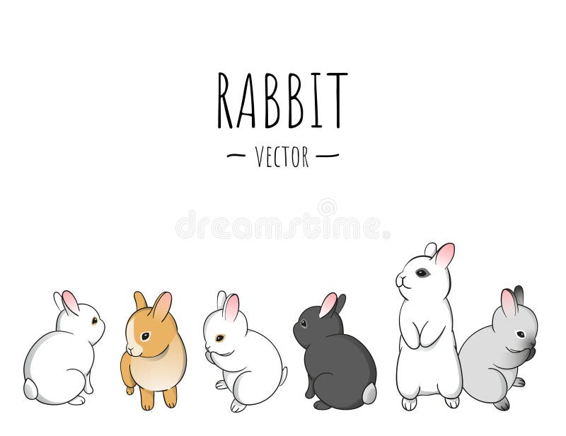 Cute Little Rabbits in Cartoon Style on White Background. Adorable Baby  Bunny Vector Illustration Stock Vector - Illustration of simple, variety:  194034953
