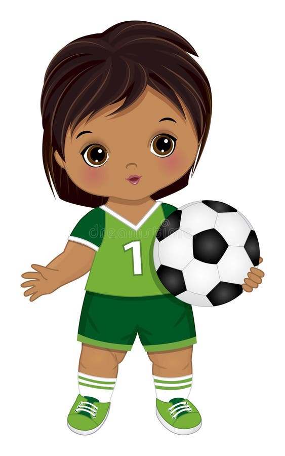 Cute Little Soccer Boy Holding Ball. Vector Soccer Boy with Ball