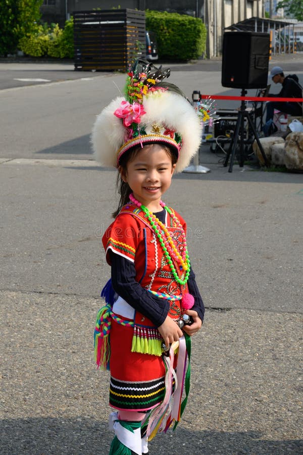 Cute Little Taiwanese Girl in Garb of Amis Tribe from Hualien Matain ...