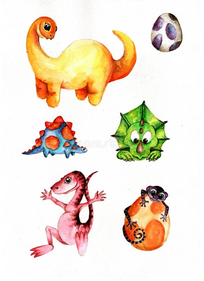 Cute Little Watercolor Dinos hand painted illustration royalty free illustration Cute Little Watercolor Dinos hand painted illustration royalty free illustration
