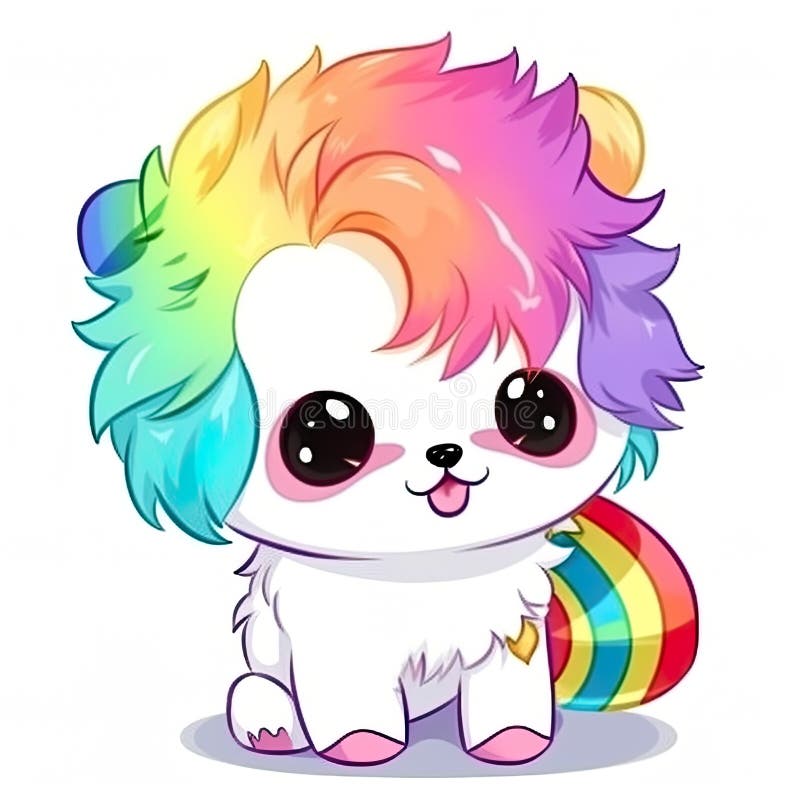 Cute Little White Puppy Dog As Rainbow Unicorn, Cartoon Chibi Style, AI ...
