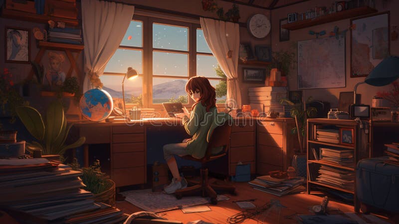 Anime LoFi Girl Studying Chill Vibe 4K wallpaper