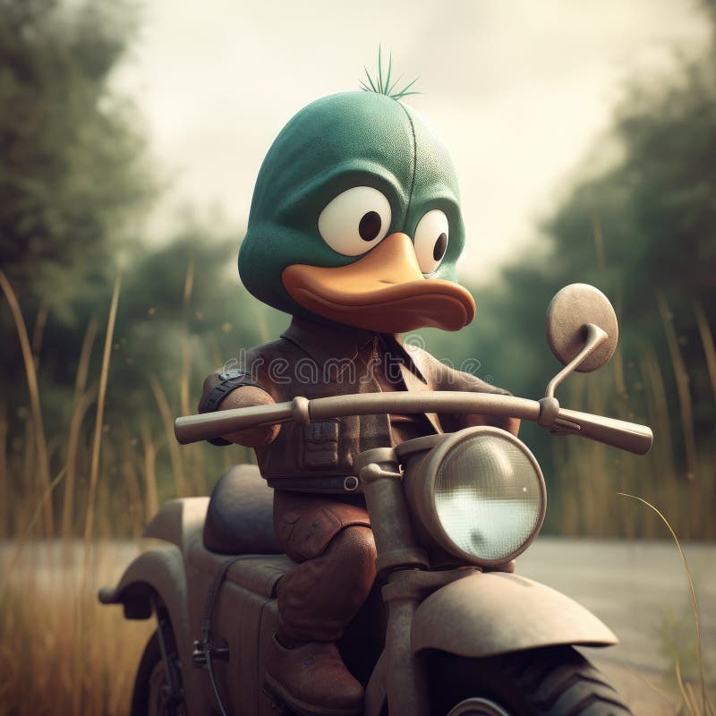 Cute Mallard Duck Riding a Motorcycle Stock Illustration Illustration