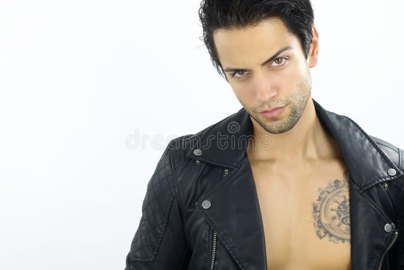 Cute Man Wearing a Leather Jacket Stock Image Image of retro, leather 60791637