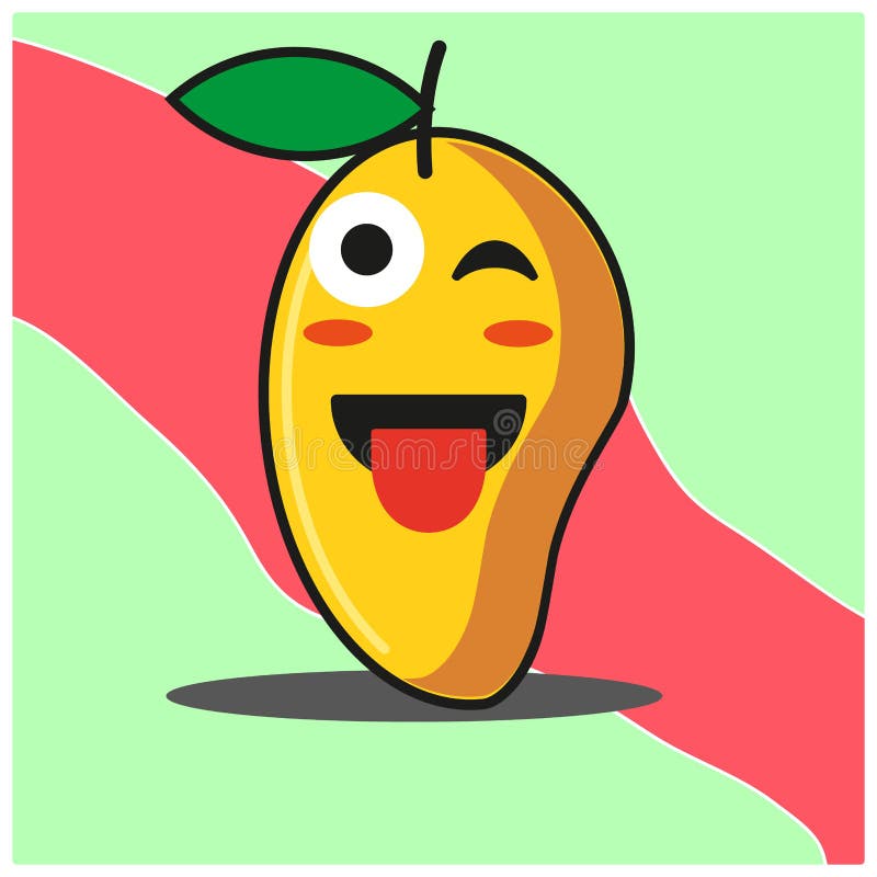 Cute Mango Fruit Cartoon Face Happy One Closed Eye Mascot Character ...