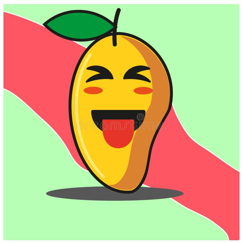 Cute Mango Fruit Cartoon Face Squinting with Tongue Mascot Character