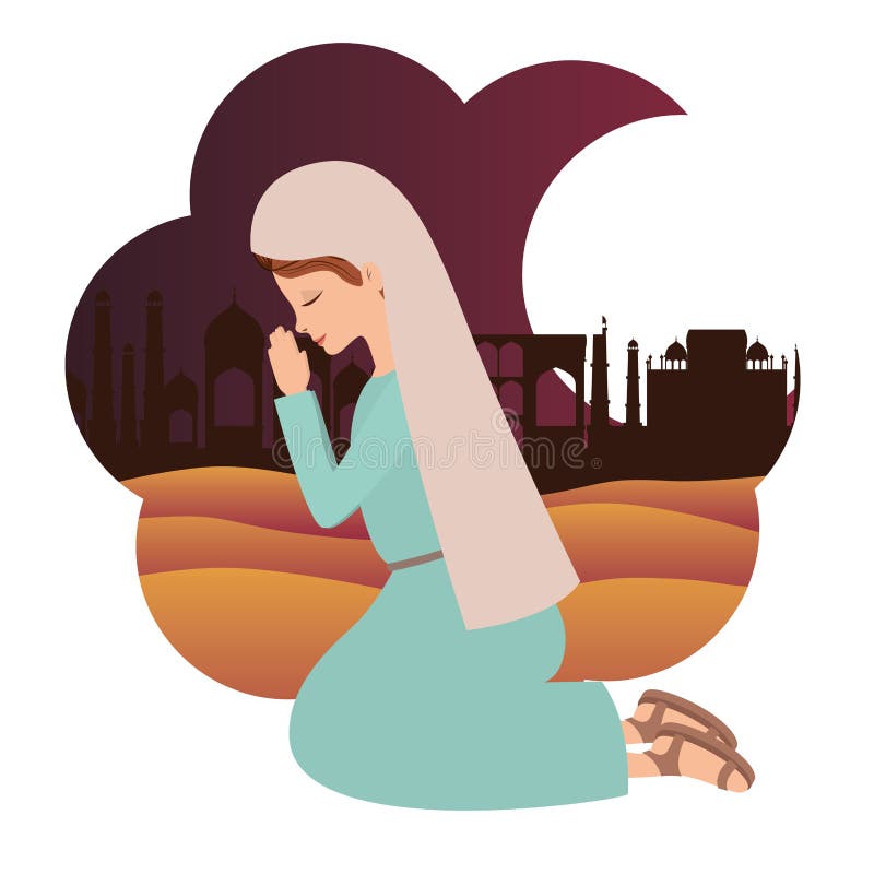 Cute Mary Virgin Praying Character Stock Vector