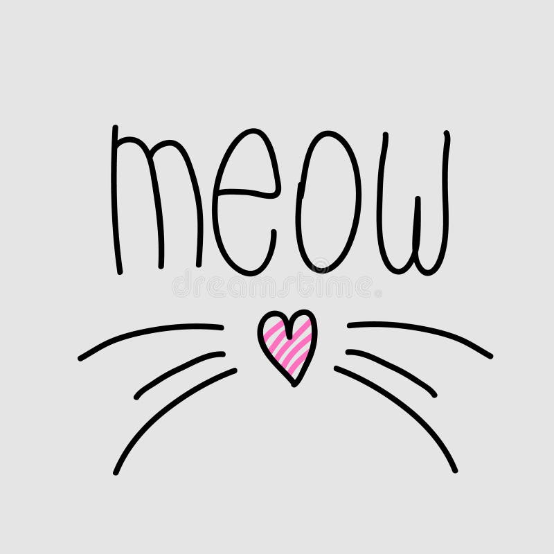 Cute Meow Cat Quotes Illustration Vector with Cat Muzzle Stock ...