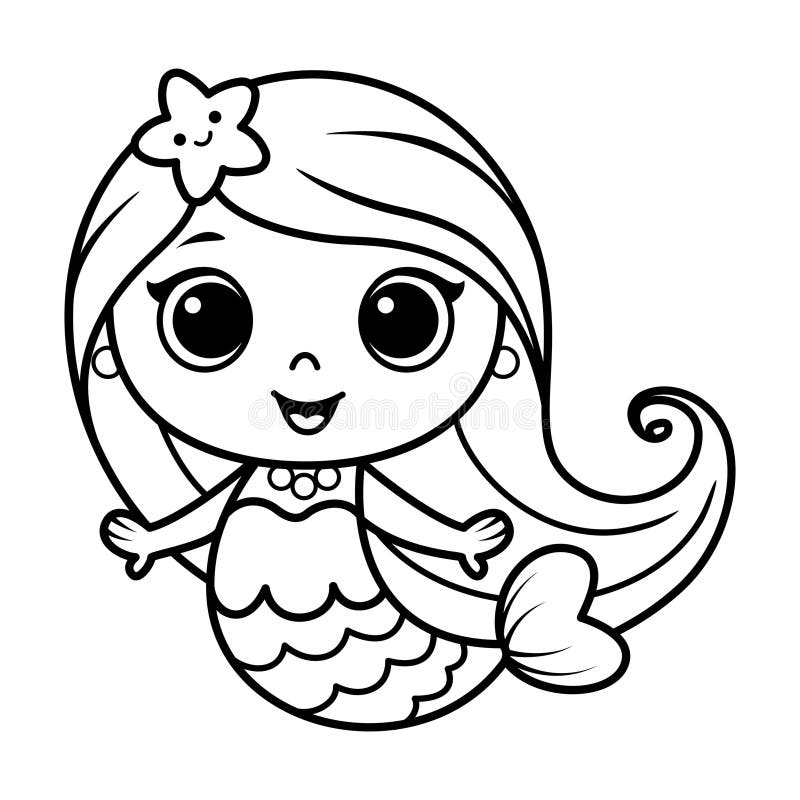 Cute Mermaid Doodle Coloring Page Cartoon Illustration Stock Vector ...