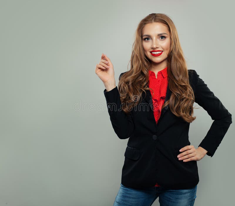 Cute model smiling on white background. Student or business woman portrait