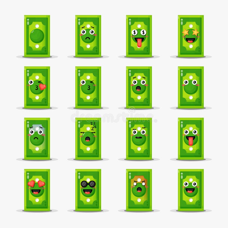 Cute money banknote with emoticons set royalty free illustration