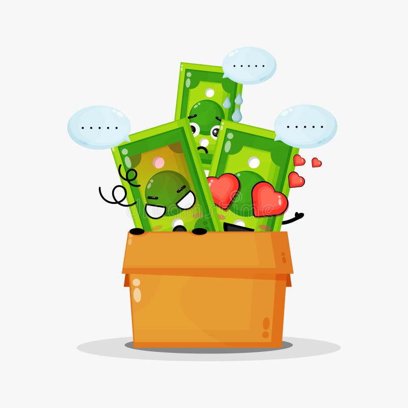 Cute money banknote mascot in the box stock illustration
