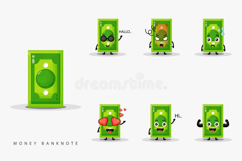 Cute money banknote mascot set stock illustration
