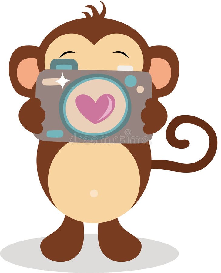 Cute monkey with a camera royalty free illustration