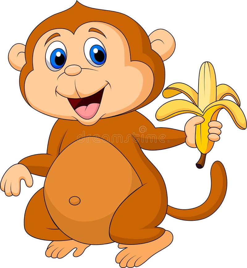 Cute monkey cartoon eating banana royalty free illustration