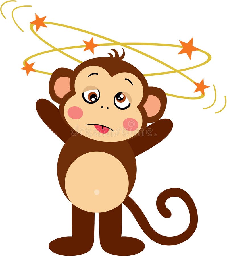 Cute monkey feeling dizzy isolated on white vector illustration