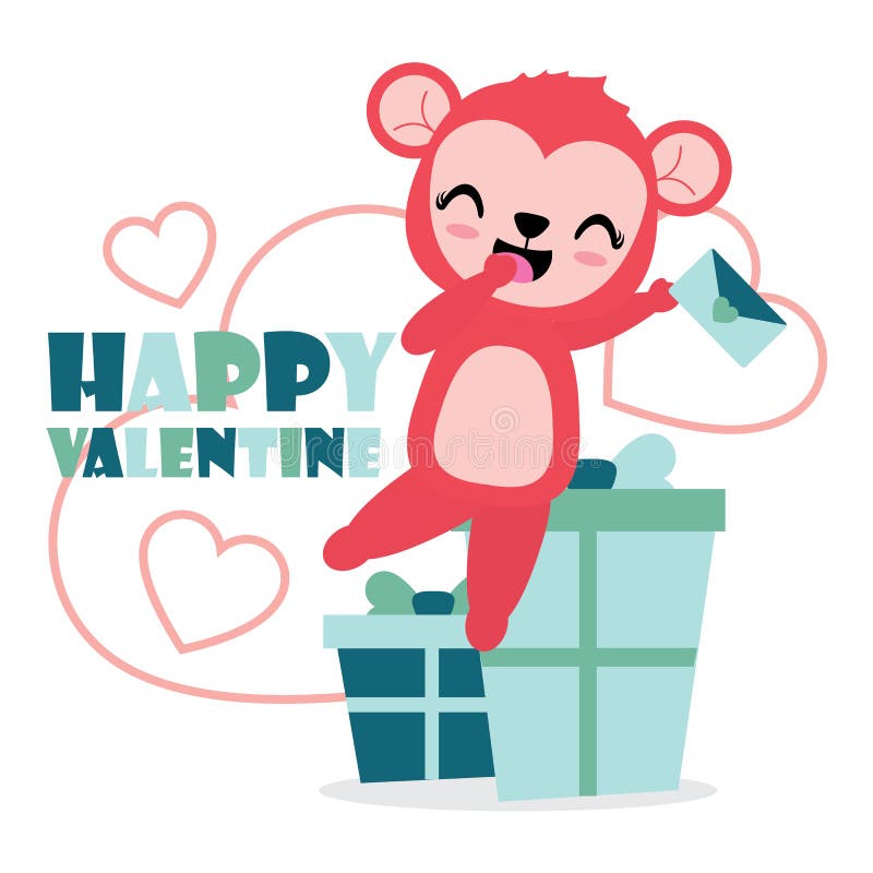 Seamless Pattern of Cute Monkey and Valentine Elements Cartoon Illustration  for Valentine Wrapping Paper Stock Illustration - Illustration of party,  love: 106941414