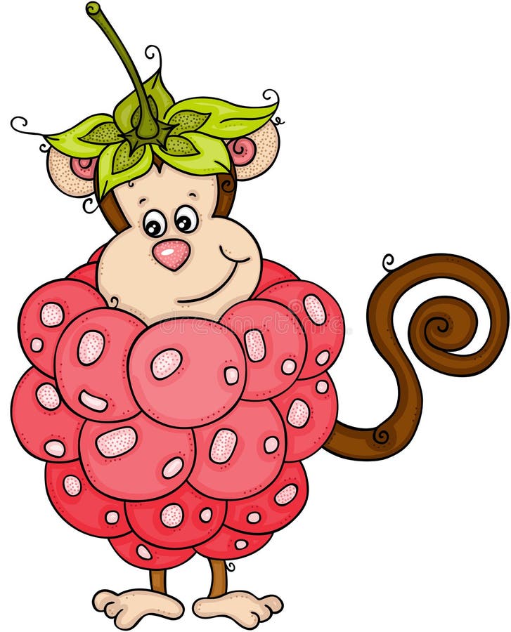 Cute monkey inside in red raspberry stock illustration
