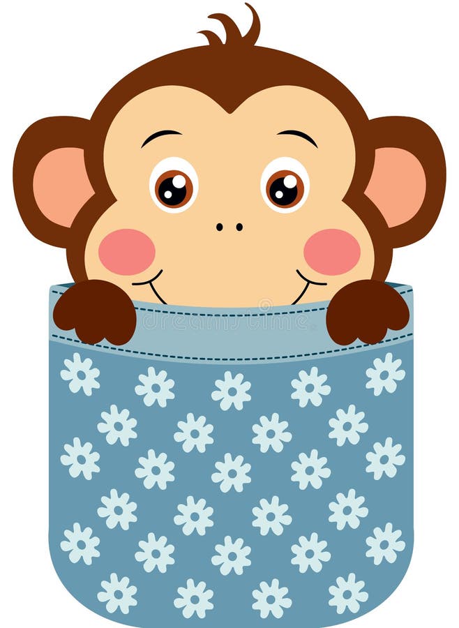 Cute monkey peeking inside pocket vector illustration