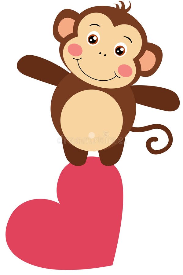 Cute monkey on top of heart royalty free illustration