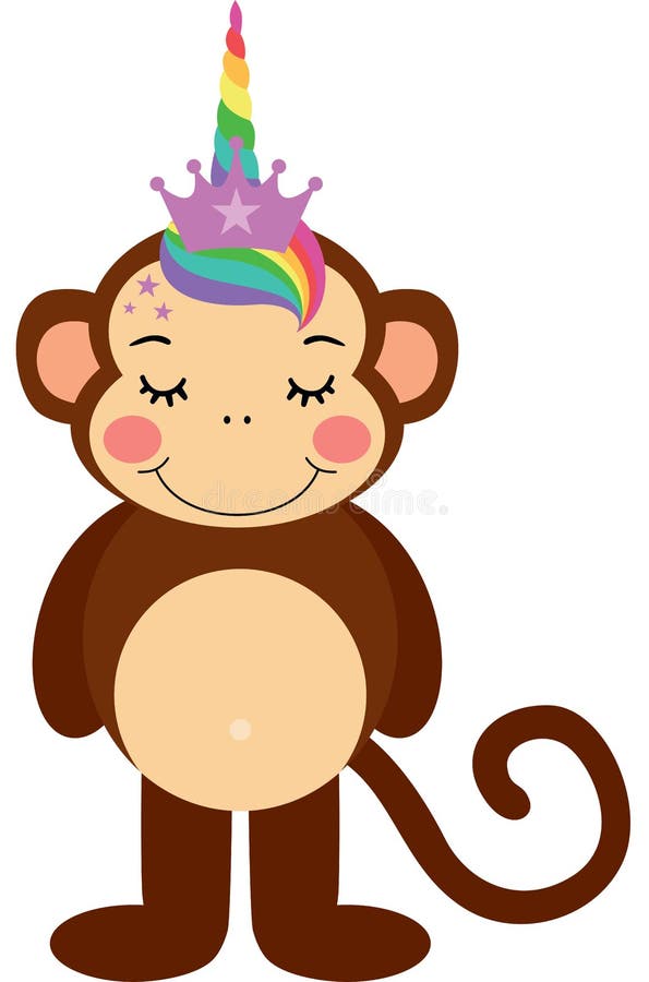 Cute monkey with unicorn horn vector illustration
