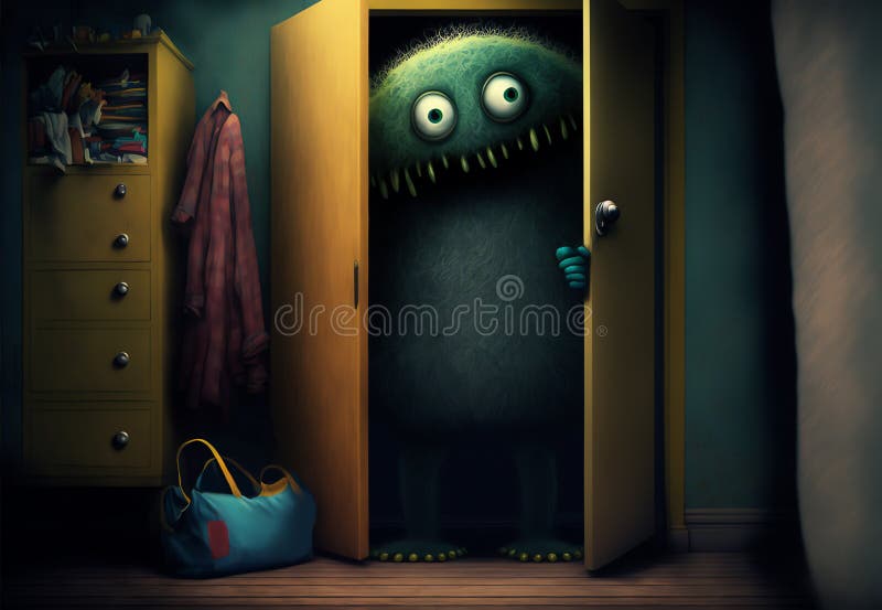 Haunted room with monster in wardrobe cartoon 12746989 Vector Art at  Vecteezy