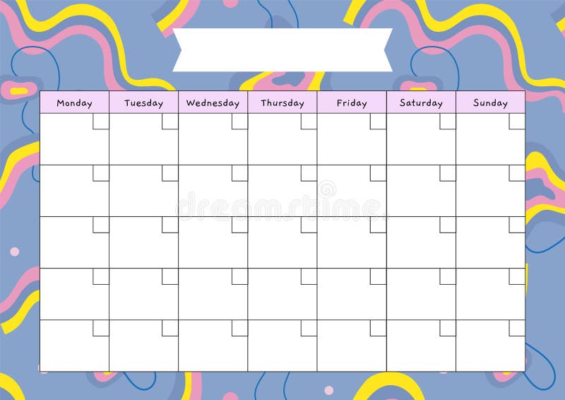 Cute Monthly Calendar with Funny Comic Abstract Shapes and Doodles