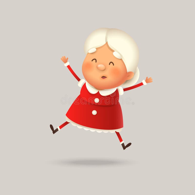 Cute Mrs Claus jump - happy expression - vector illustration isolated vector illustration