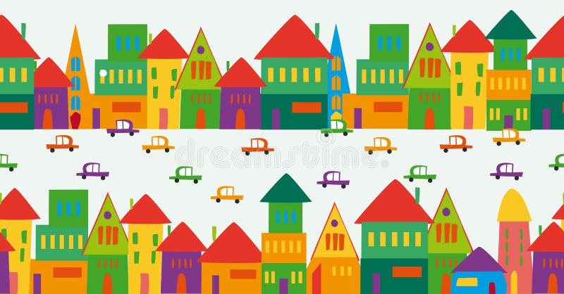 Trendy town seamless pattern design. This illustration is layered for easy manipulation and custom coloring. Trendy town seamless pattern design. This illustration is layered for easy manipulation and custom coloring.