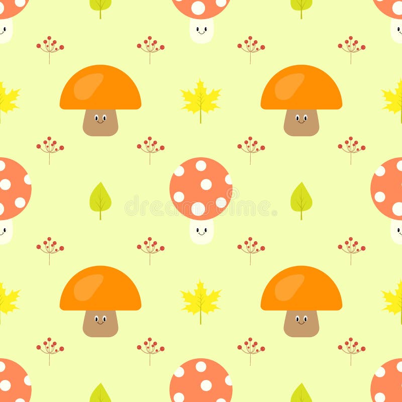 Cute Cartoon Red Mushroom In The Meadow Seamless Pattern Stock Vector ...