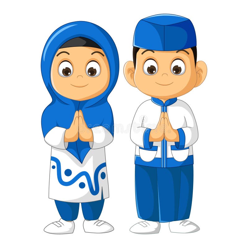 Muslim Couple Kids Cartoon Isolated Stock Illustration - Illustration of  greeting, hijab: 181350119