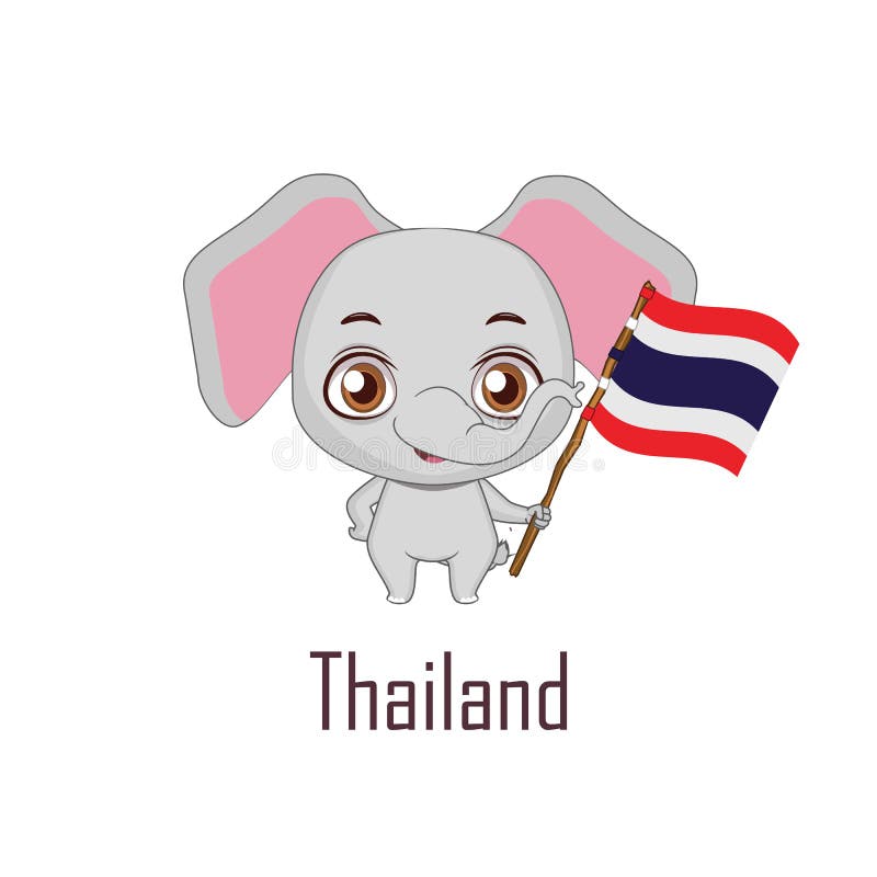 National animal elephant holding the flag of Thailand