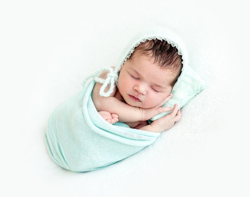 Cute Newborn Sleeping on Tiny Pillow Stock Image Image of newborn