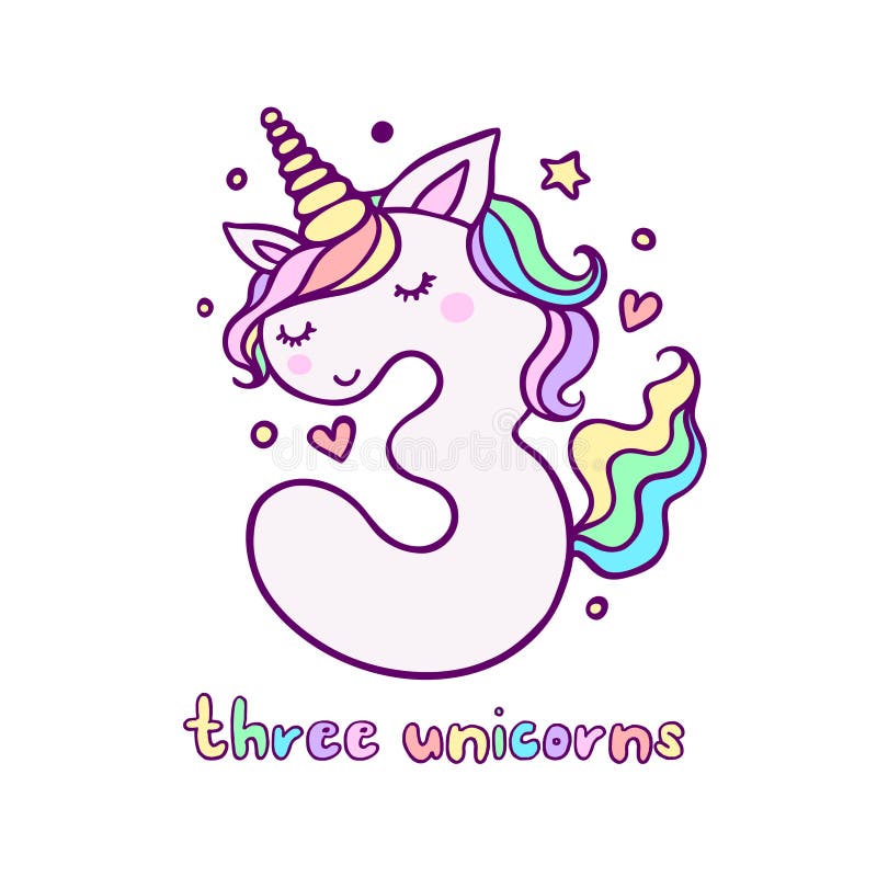 cute number three unicorn character vector illustration stock vector illustration of smile birthday 135192740