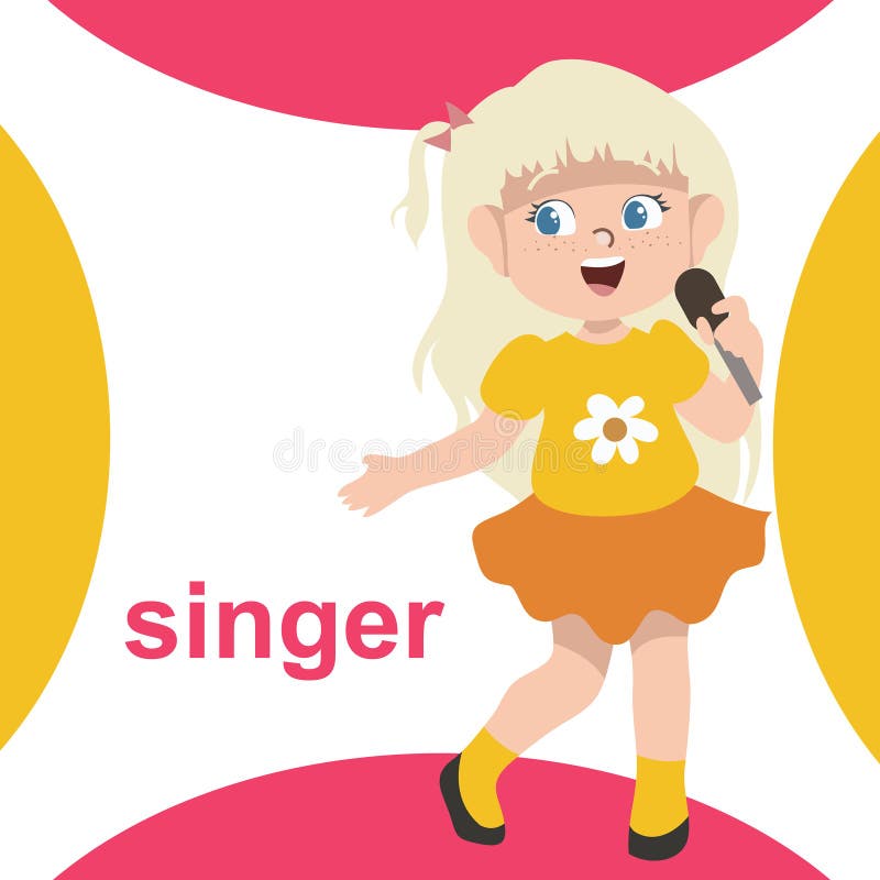 Colorful Flashcard Kidsâ€™ Profession Dream. a Cute Singer Girl Singing ...