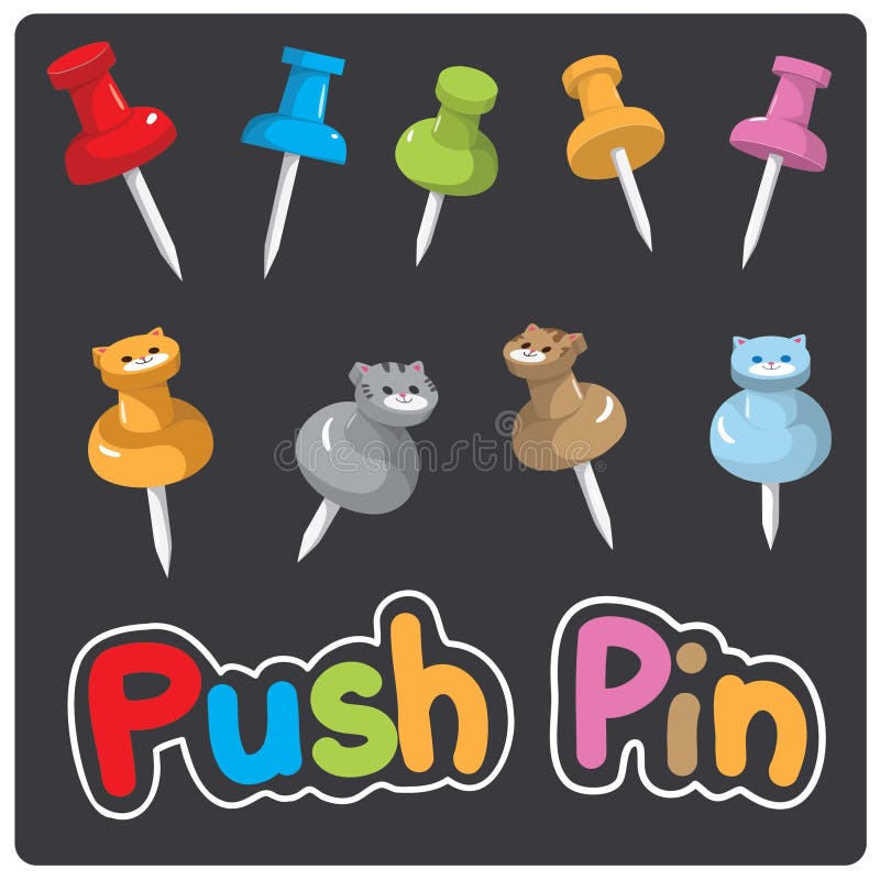 Cute och Colorful Push Pins. vektor illustrationer