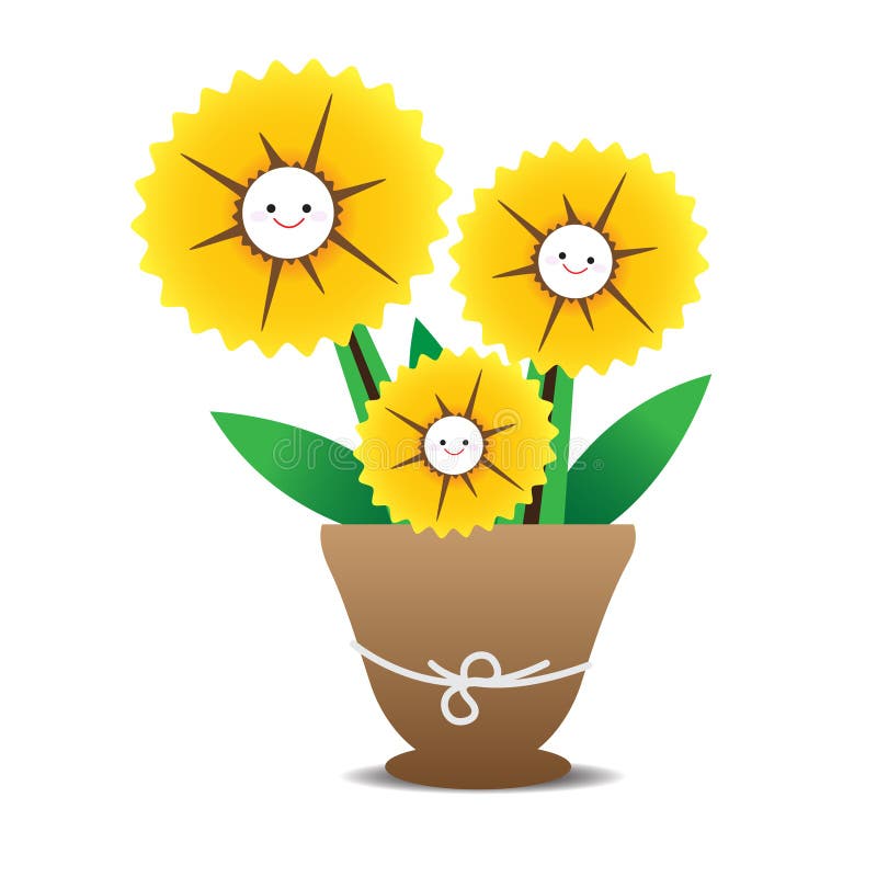 Cute Orange Flowers are in Pots Stock Illustration Illustration of