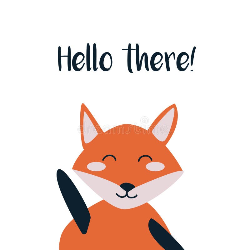 Isolated Hand-drawn Cute Orange Flat Fox Postcard Stock Vector -  Illustration of flat, lettering: 156258302