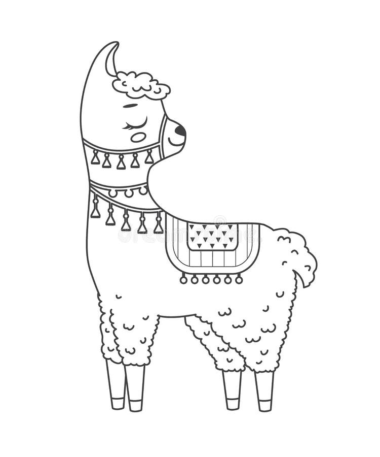 Download Cute Outline Doodle Llama With Hand Drawn Elements Stock ...