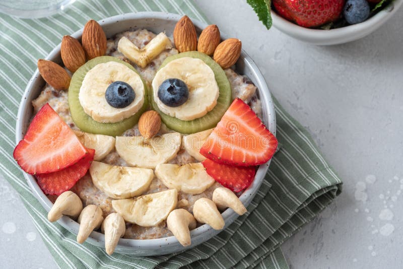 Owl Shaped Breakfast Healthy Oatmeal Porridge for Kids Stock Photo ...