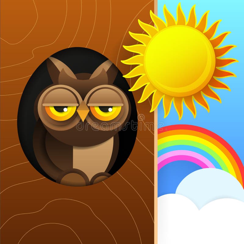 Cute Owl Sitting In Hollow Of Tree, Hollowed Out Old Tree And Cute Animal Cartoon Character Vector. Illustration vector illustration Cute Owl Sitting In Hollow Of Tree, Hollowed Out Old Tree And Cute Animal Cartoon Character Vector. Illustration vector illustration