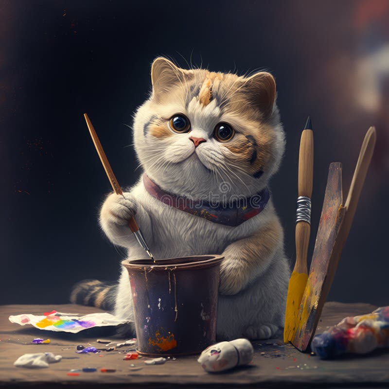 Cute Cat Painter Stock Illustrations – 380 Cute Cat Painter Stock ...