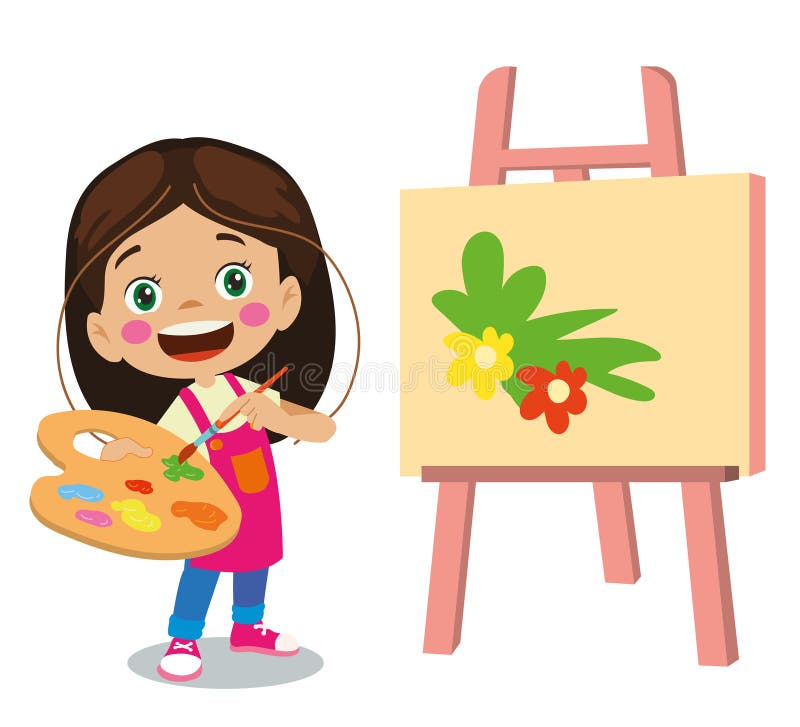 Cute Painter Girl Painting and Her Beautiful Painting Stock ...