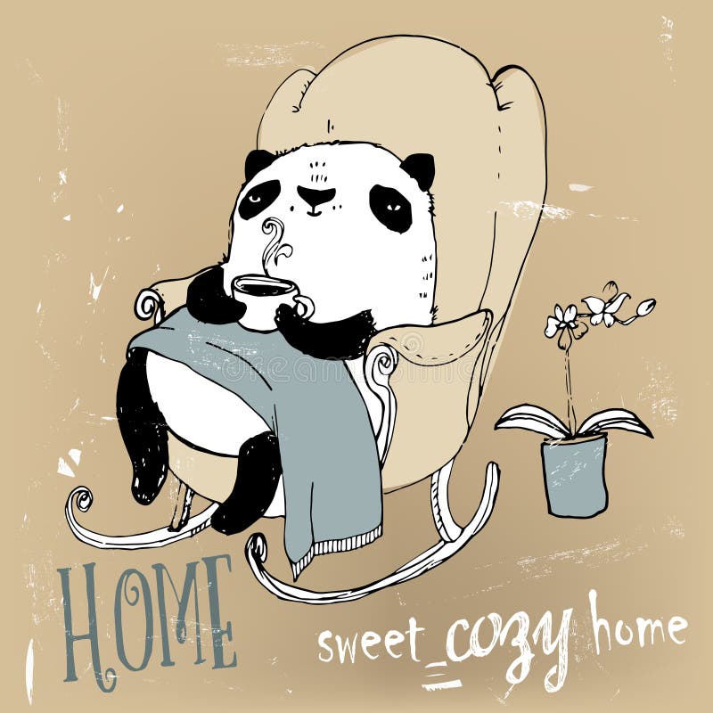 Cute panda in armchair vector illustration